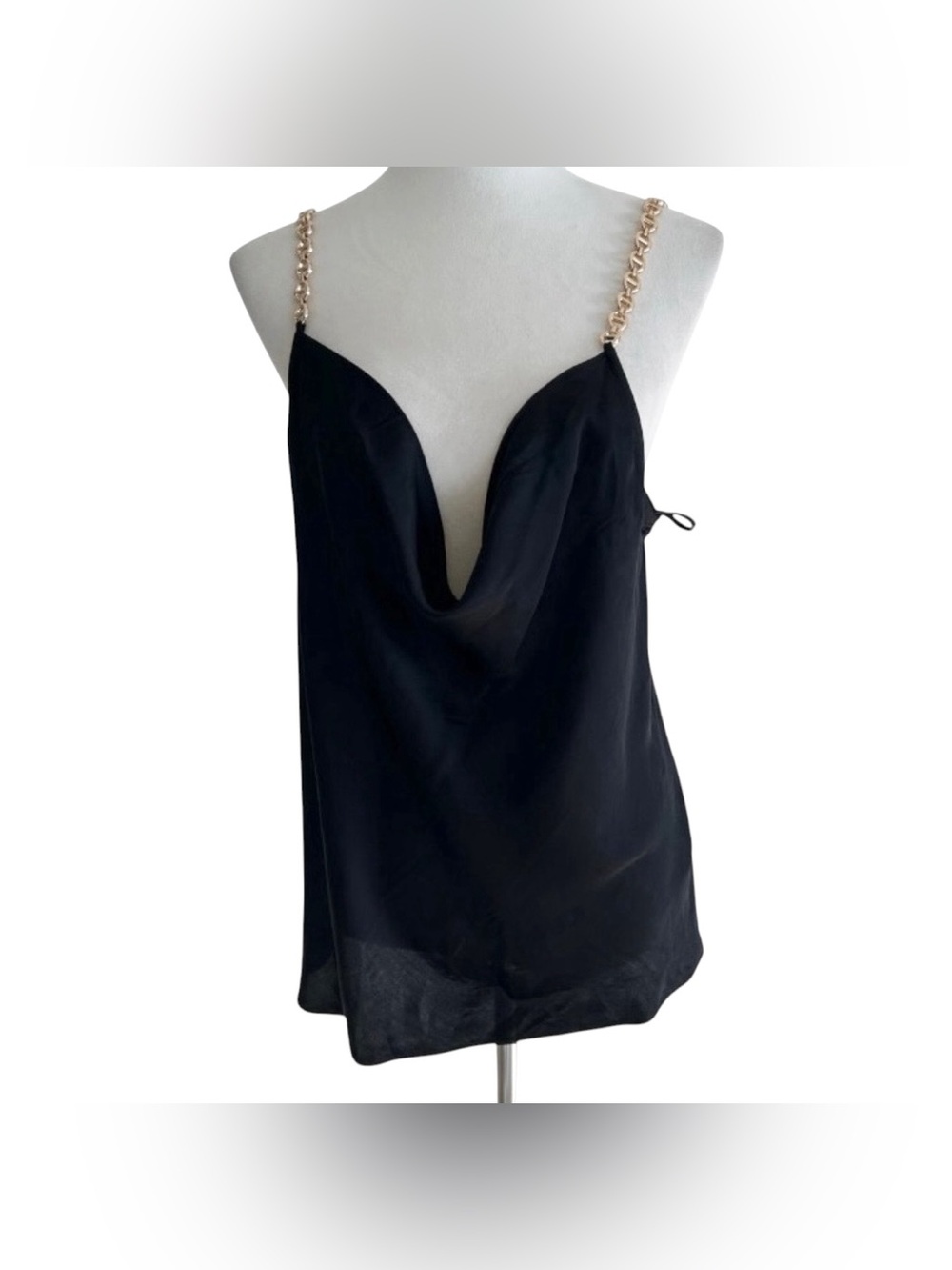 L'Agence Jasmina Satin Chain Straps Draped Scoop Cami Tank Top, Size M
